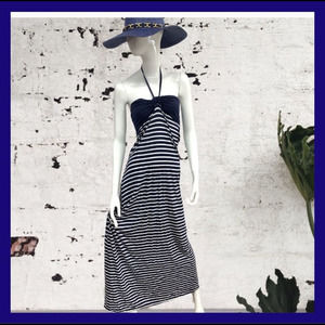 NWT, Kareenas, Navy and White Striped Loose & Light Cotton Maxi Dress - Medium